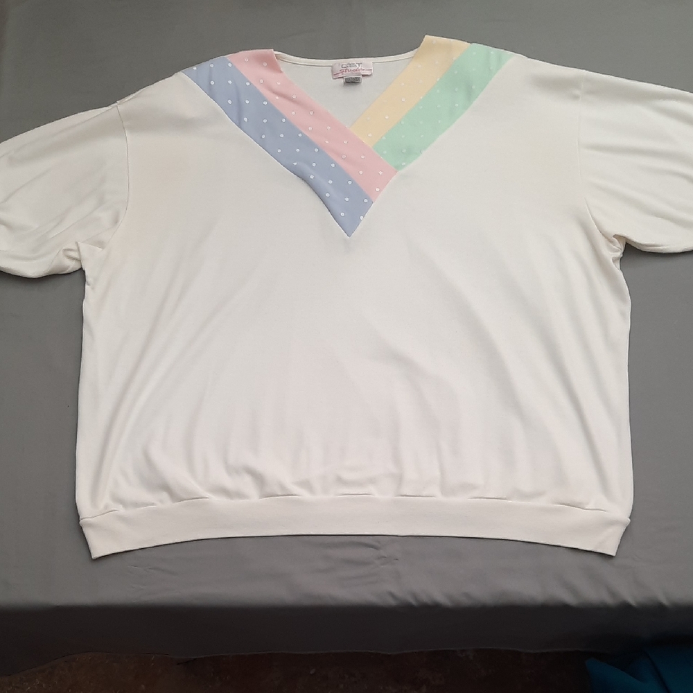 C.S.T. Studio White and Pastel V-Neck Sweatshirt Size 32W